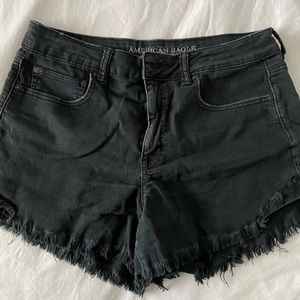 Distressed Black Shorts